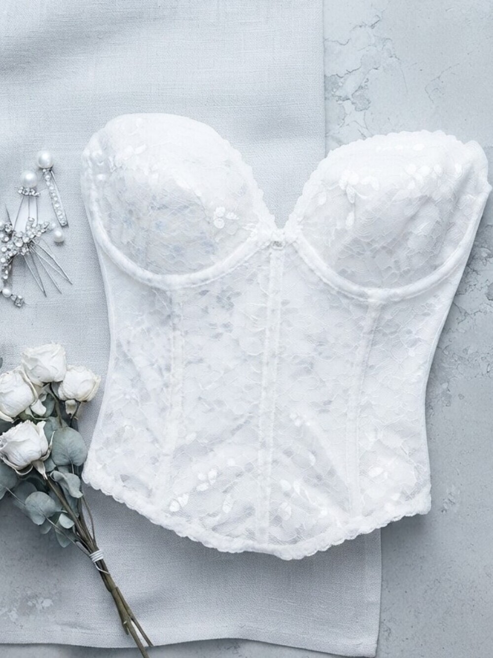 Vintage Carnival White Lace Bustiet Corset Lingerie Top
